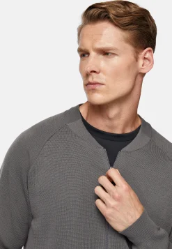 Bomber Tech Gris Foncé En Maille De Laine Mérinos