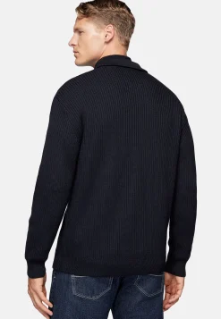 Cardigan Bleu Marine À Col Chemise En Laine Mérinos