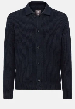 Cardigan Bleu Marine À Col Chemise En Laine Mérinos