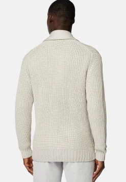 Cardigan Sable À Col Châle En Laine Mérinos