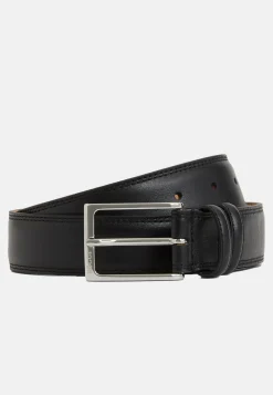 Ceinture En Cuir Foulonné Avec Coutures