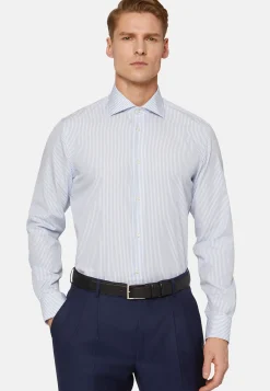 Chemise À Rayures Bleu Ciel En Coton Slim Fit