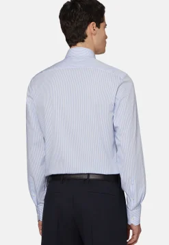 Chemise À Rayures Bleu Ciel En Coton Dobby Slim Fit