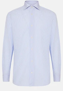 Chemise À Rayures Bleu Ciel En Coton Dobby Slim Fit