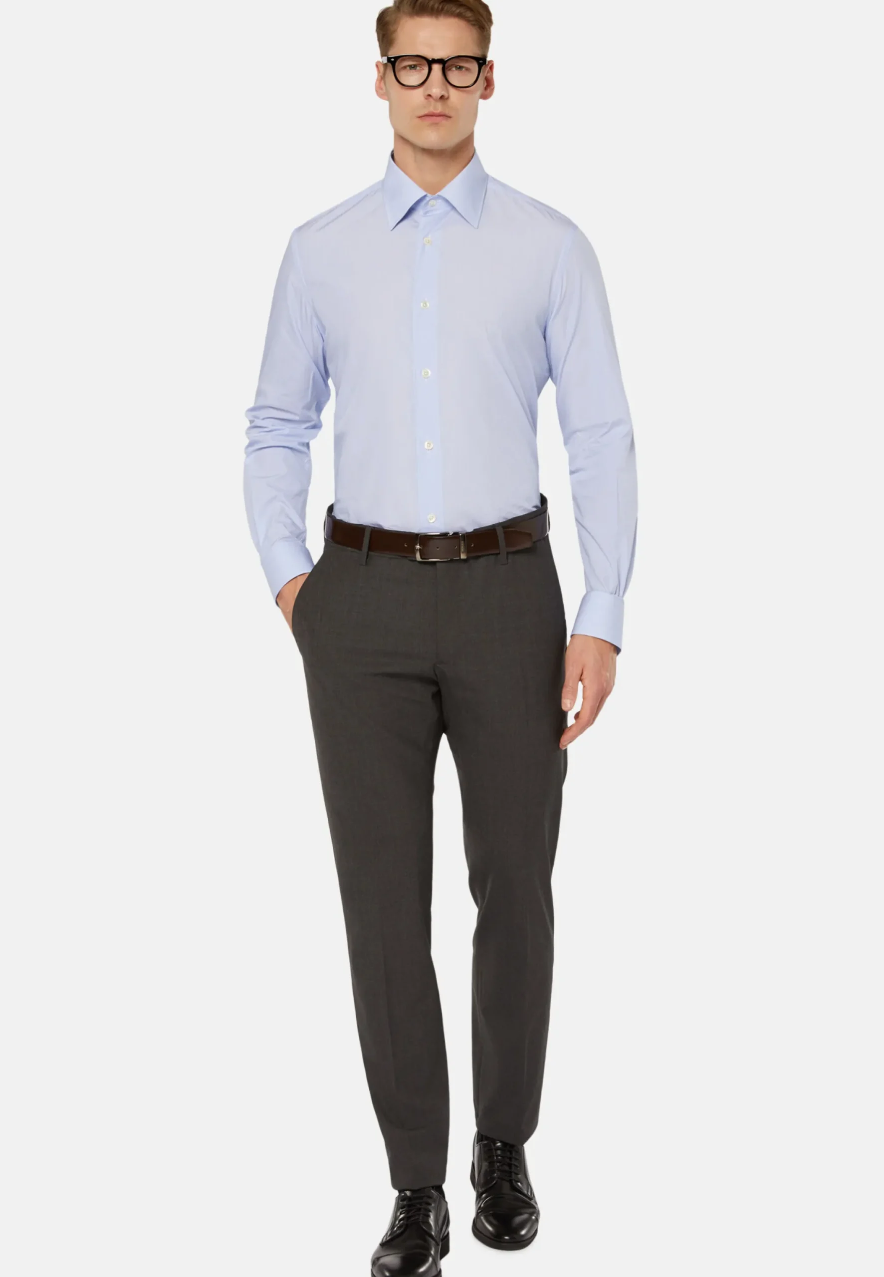 Chemise À Rayures Bleu Clair En Coton Regular Fit