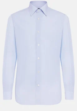Chemise À Rayures Bleu Clair En Coton Regular Fit
