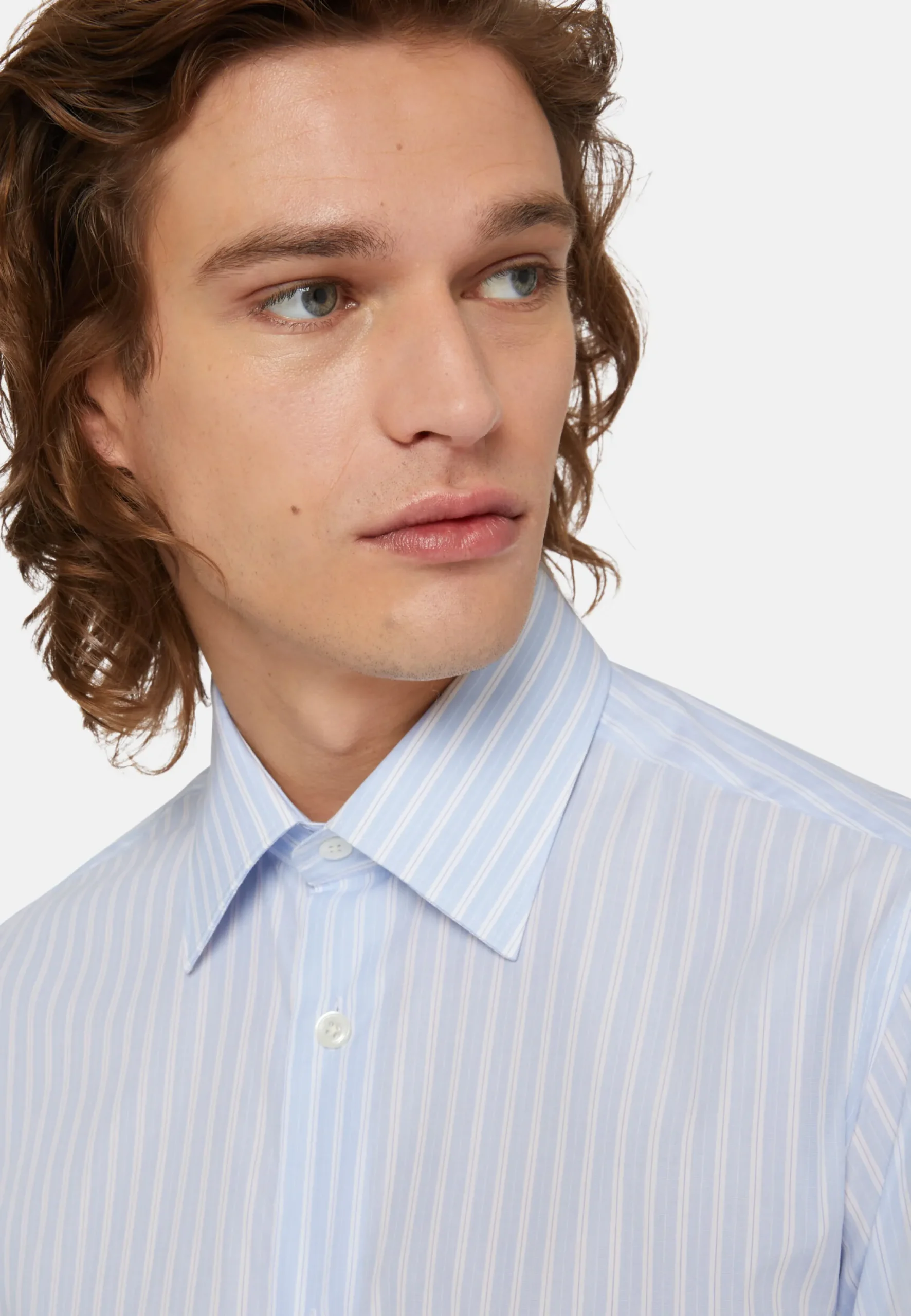 Chemise À Rayures Bleu Clair En Coton Regular Fit