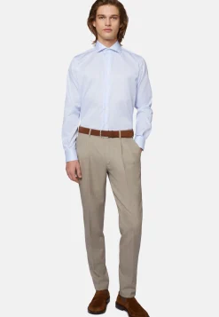 Chemise À Rayures Bleu Clair En Coton Dobby Regular Fit