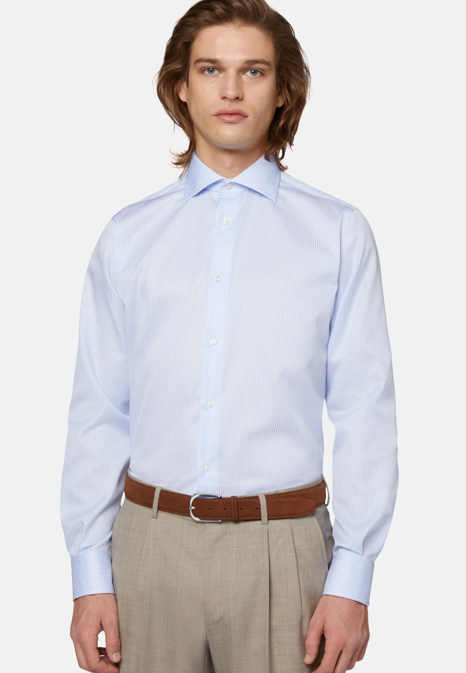 Chemise À Rayures Bleu Clair En Coton Dobby Regular Fit