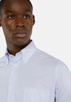 Chemise À Rayures Bleu Clair En Coton Dobby Regular Fit