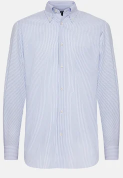 Chemise À Rayures Bleu Clair En Coton Dobby Regular Fit