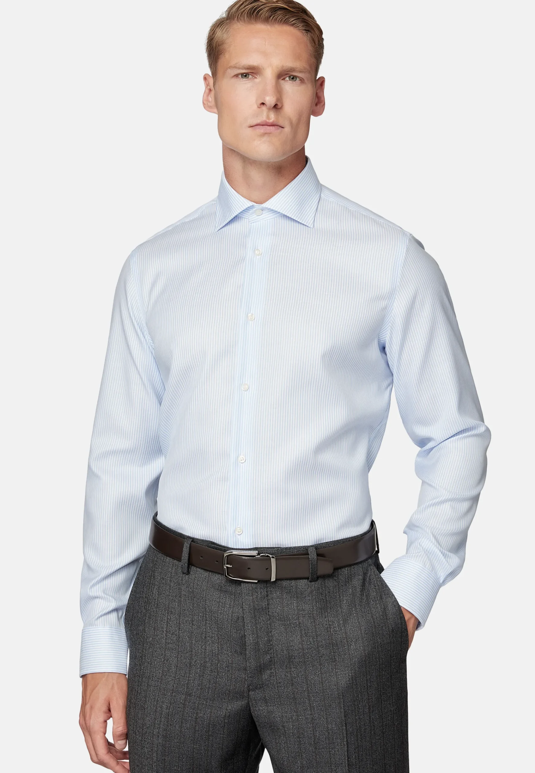 Chemise À Rayures En Sergé De Coton Slim Fit