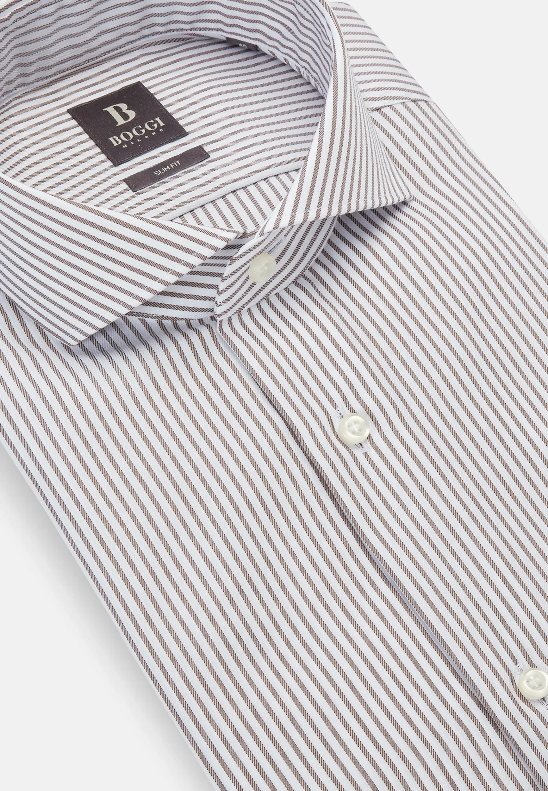 Chemise À Rayures En Sergé De Coton Slim Fit