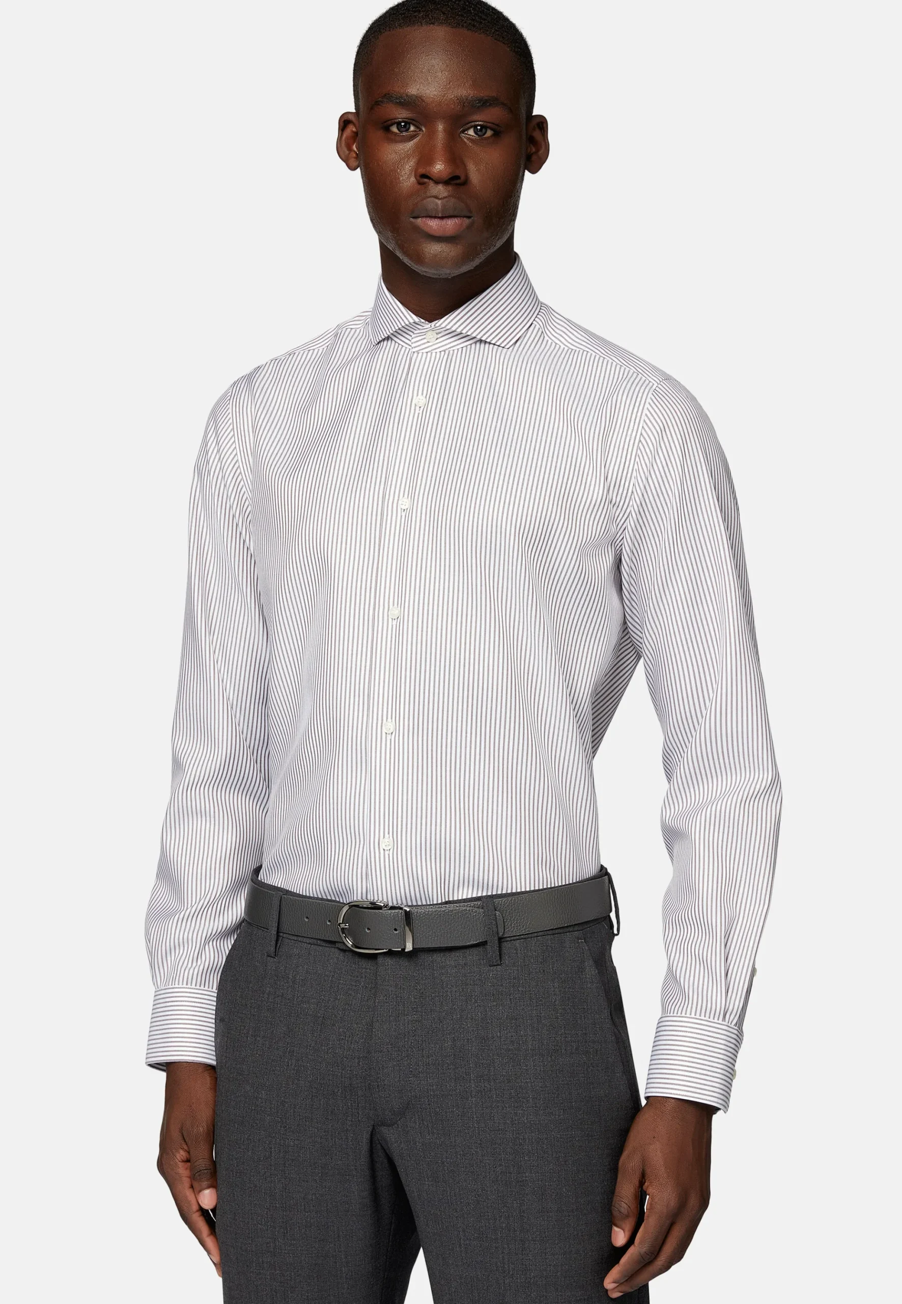 Chemise À Rayures En Sergé De Coton Slim Fit