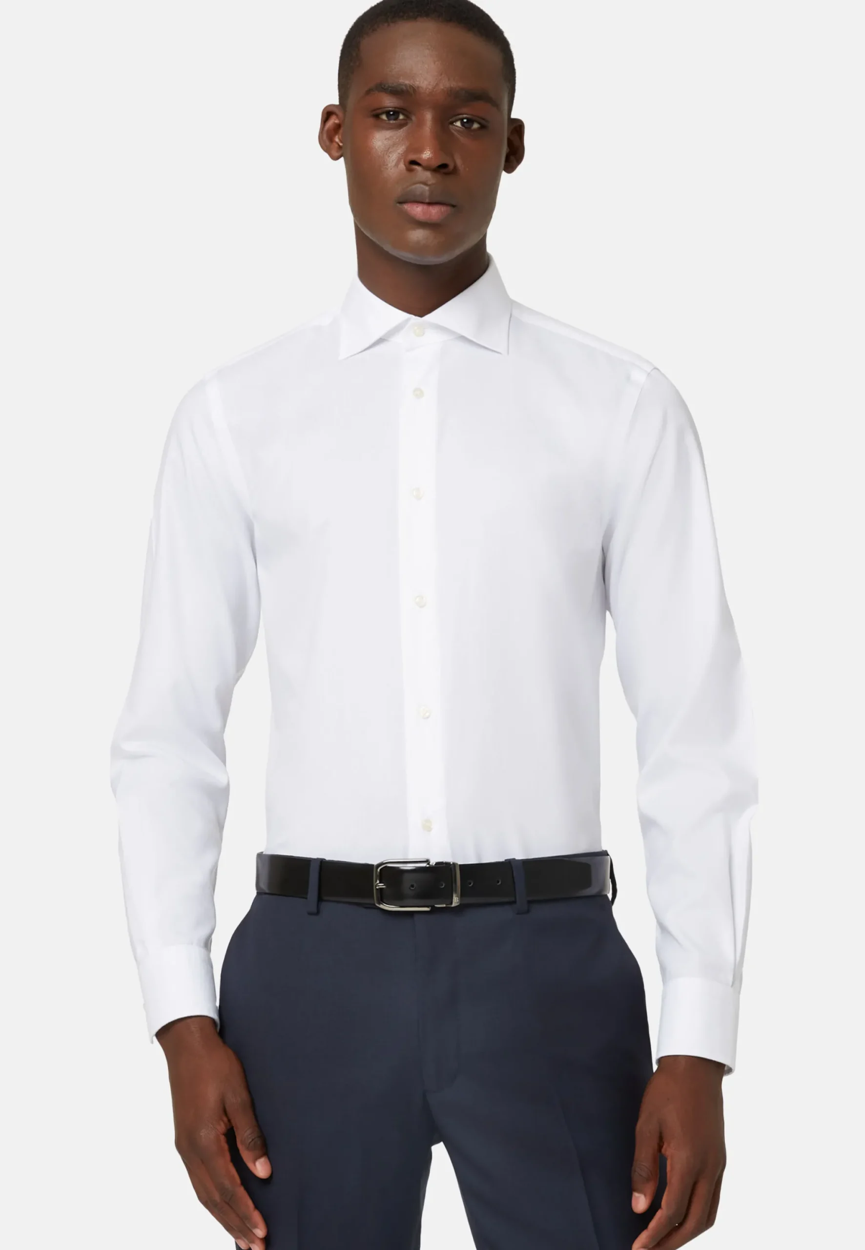 Chemise Blanche En Sergé De Coton Slim Fit