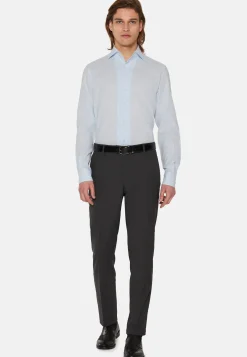 Chemise Bleu Clair En Coton Dobby Regular Fit