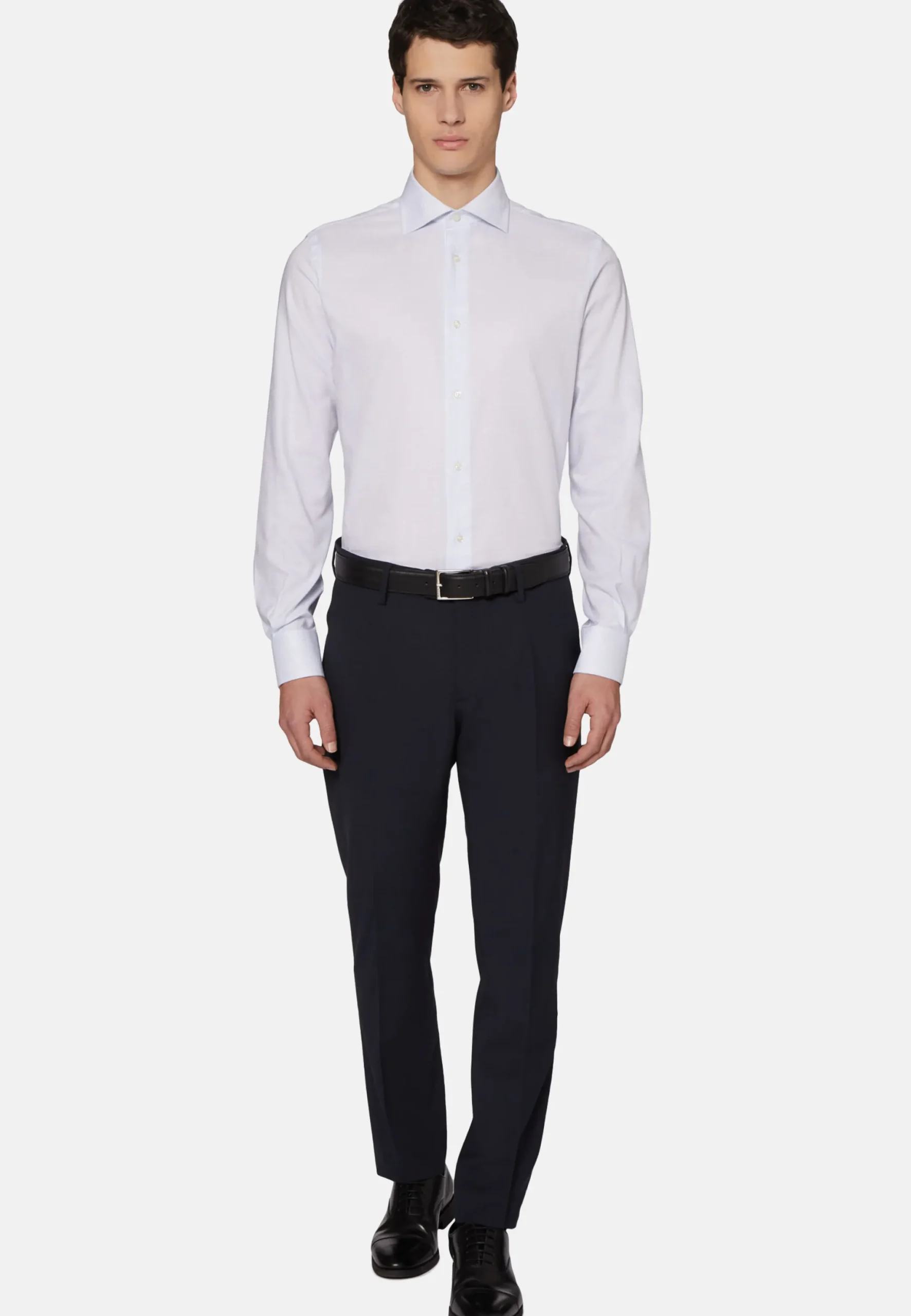 Chemise Bleu Clair En Coton Dobby Coupe Droite