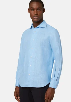 Chemise Bleu Clair En Lin Coupe Droite