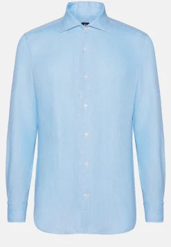 Chemise Bleu Clair En Lin Coupe Droite