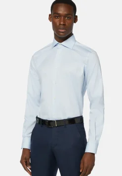 Chemise Bleue Pin Point En Coton Regular Long Fit