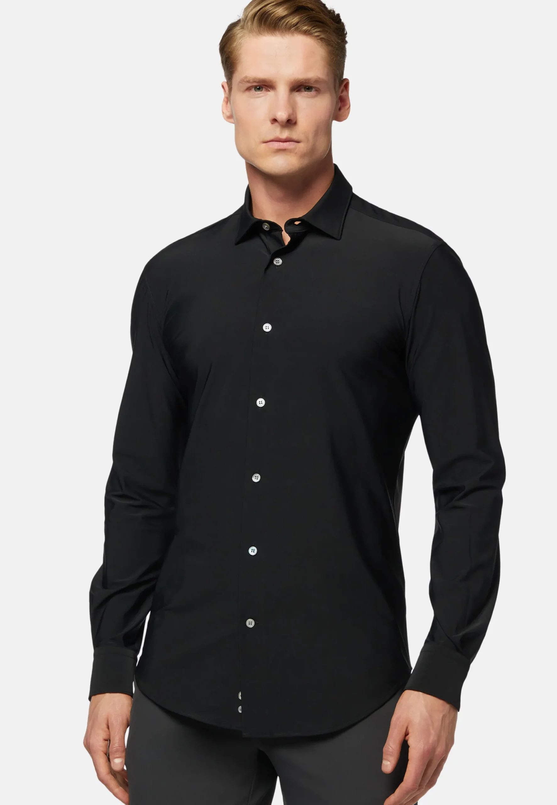 Chemise Noire En Nylon Stretch Slim Fit