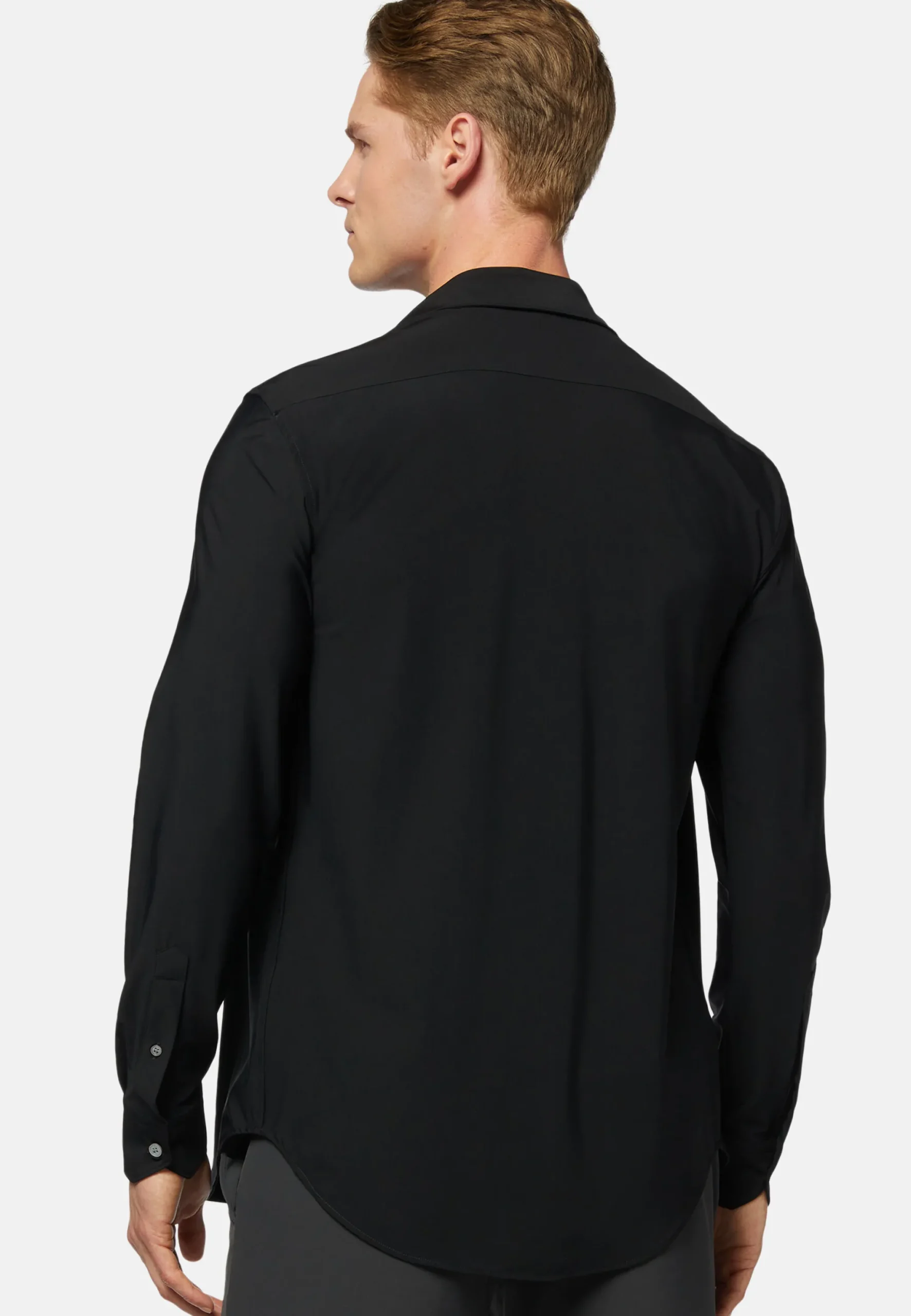 Chemise Noire En Nylon Stretch Slim Fit