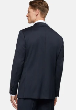 Costume Bleu À Rayures En Laine Extensible