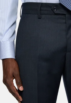 Costume Bleu Marine À Fines Rayures En Pure Laine