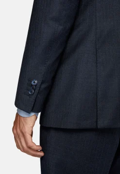 Costume Bleu Marine À Fines Rayures En Pure Laine