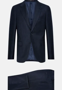 Costume Bleu Marine À Fines Rayures En Pure Laine