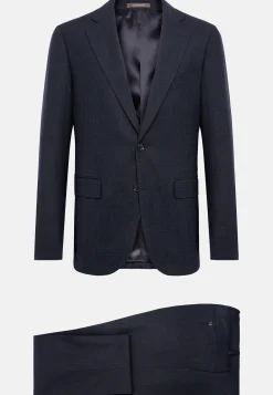 Costume Bleu Marine À Micromotif En Laine