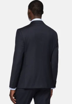 Costume Bleu Marine À Micro Chevrons En Laine Extensible