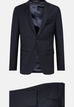 Costume Bleu Marine À Micro Chevrons En Laine Extensible