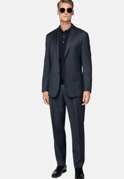 Costume Bleu Marine En Laine Extensible