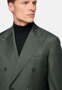 Costume Croisé Vert En Pure Laine