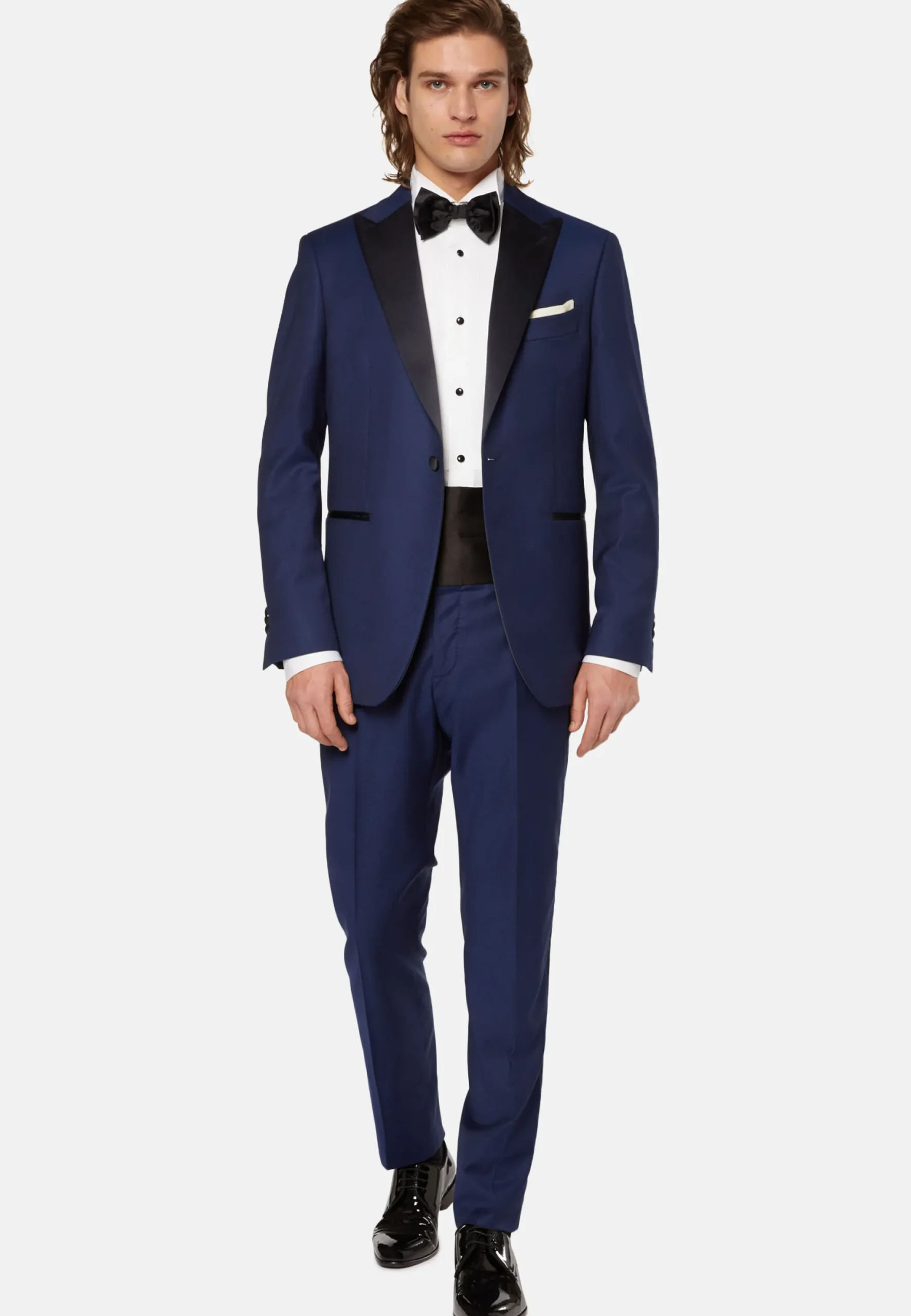 Costume De Smoking Bleu Marine En Laine Extensible