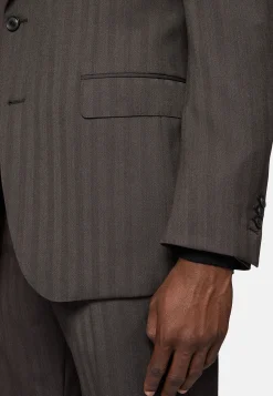 Costume Marron Foncé À Chevrons En Pure Laine Super 130