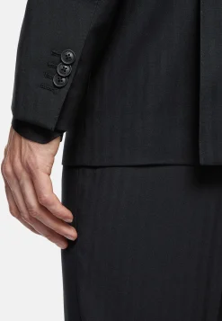 Costume Noir À Chevrons En Pure Laine