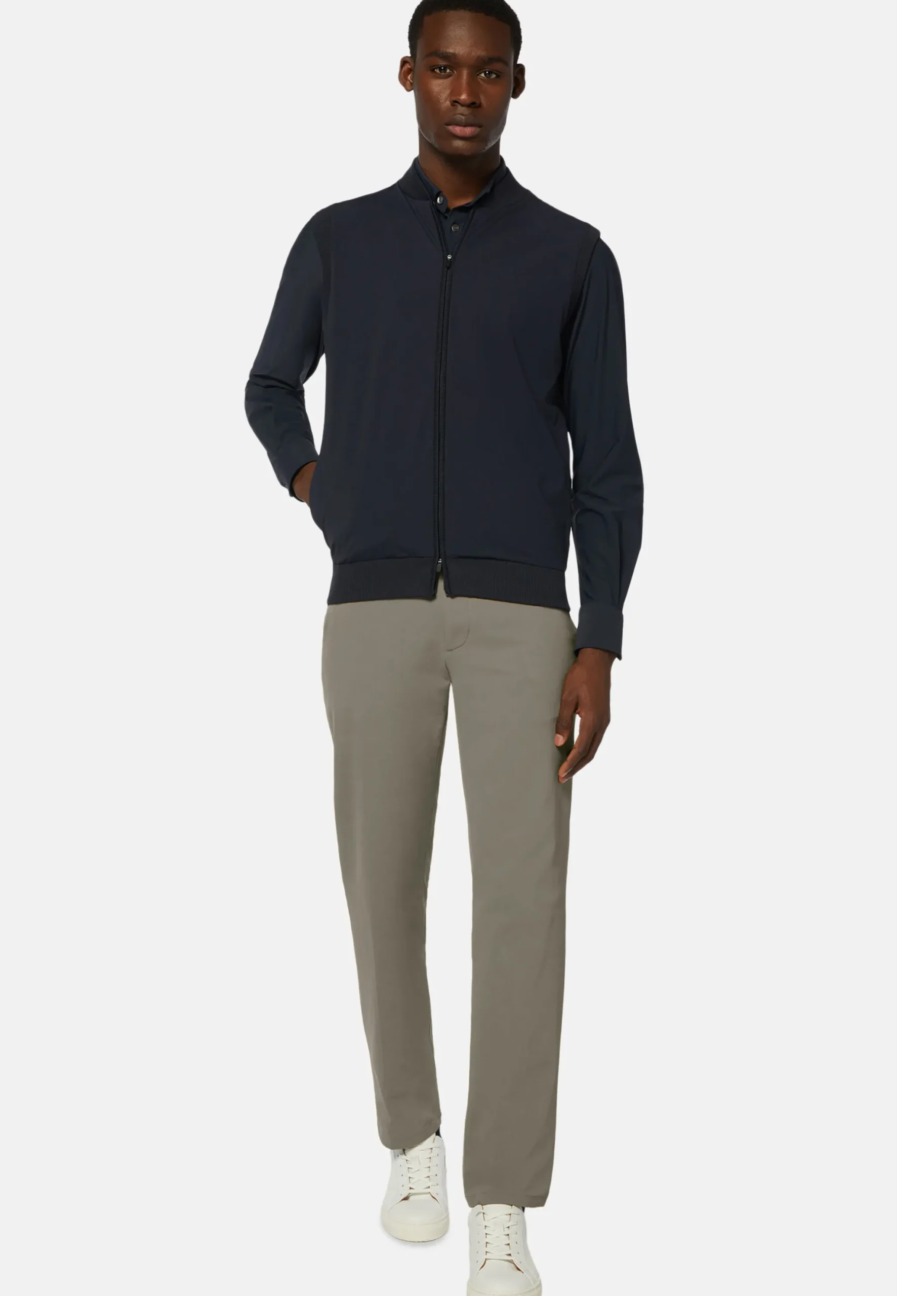 Gilet Bleu Marine En Maille Recyclée Et Jersey Technique