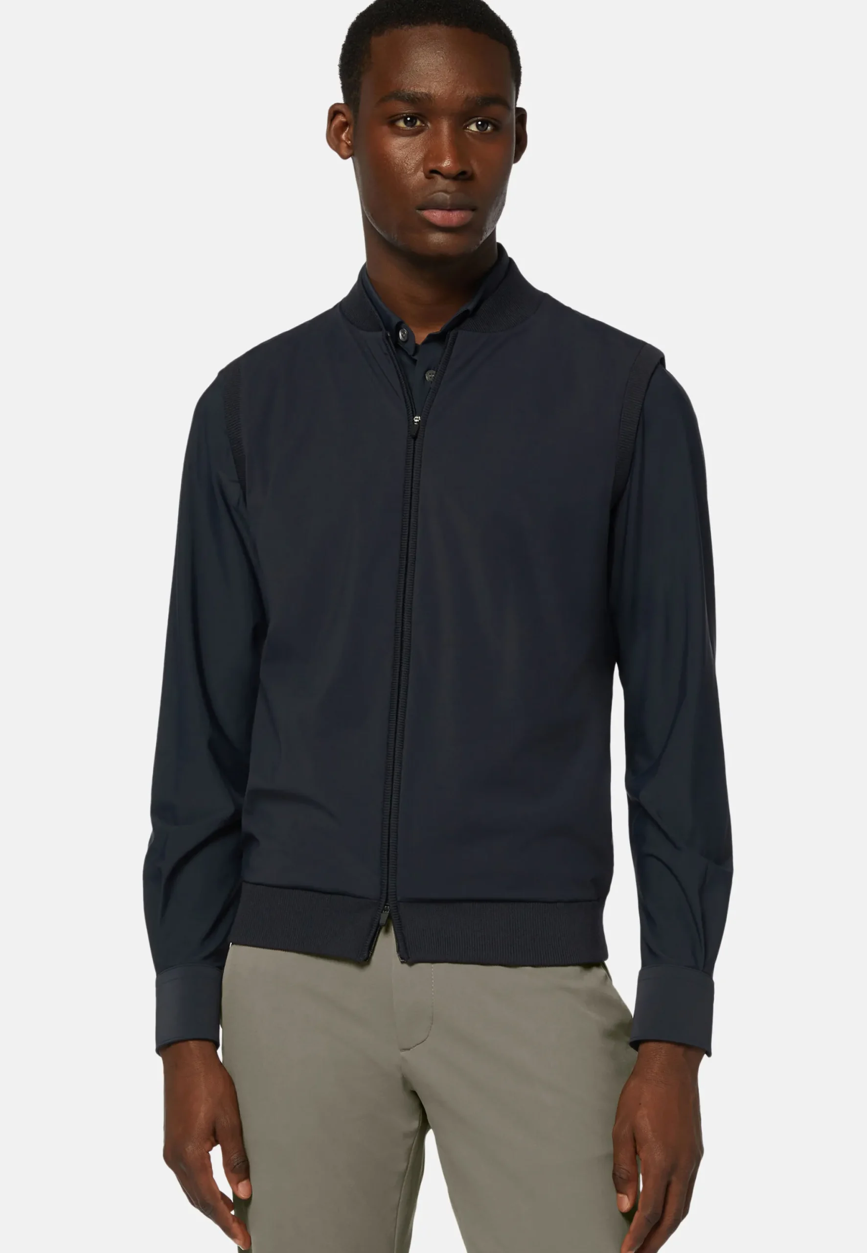 Gilet Bleu Marine En Maille Recyclée Et Jersey Technique