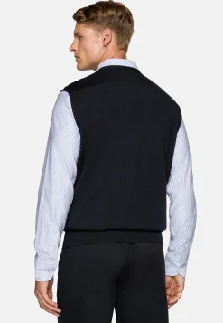 Gilet En Maille Bleu Marine En Laine Mérinos