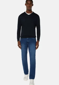 Jean En Denim Extensible Bleu À Délavage Moyen