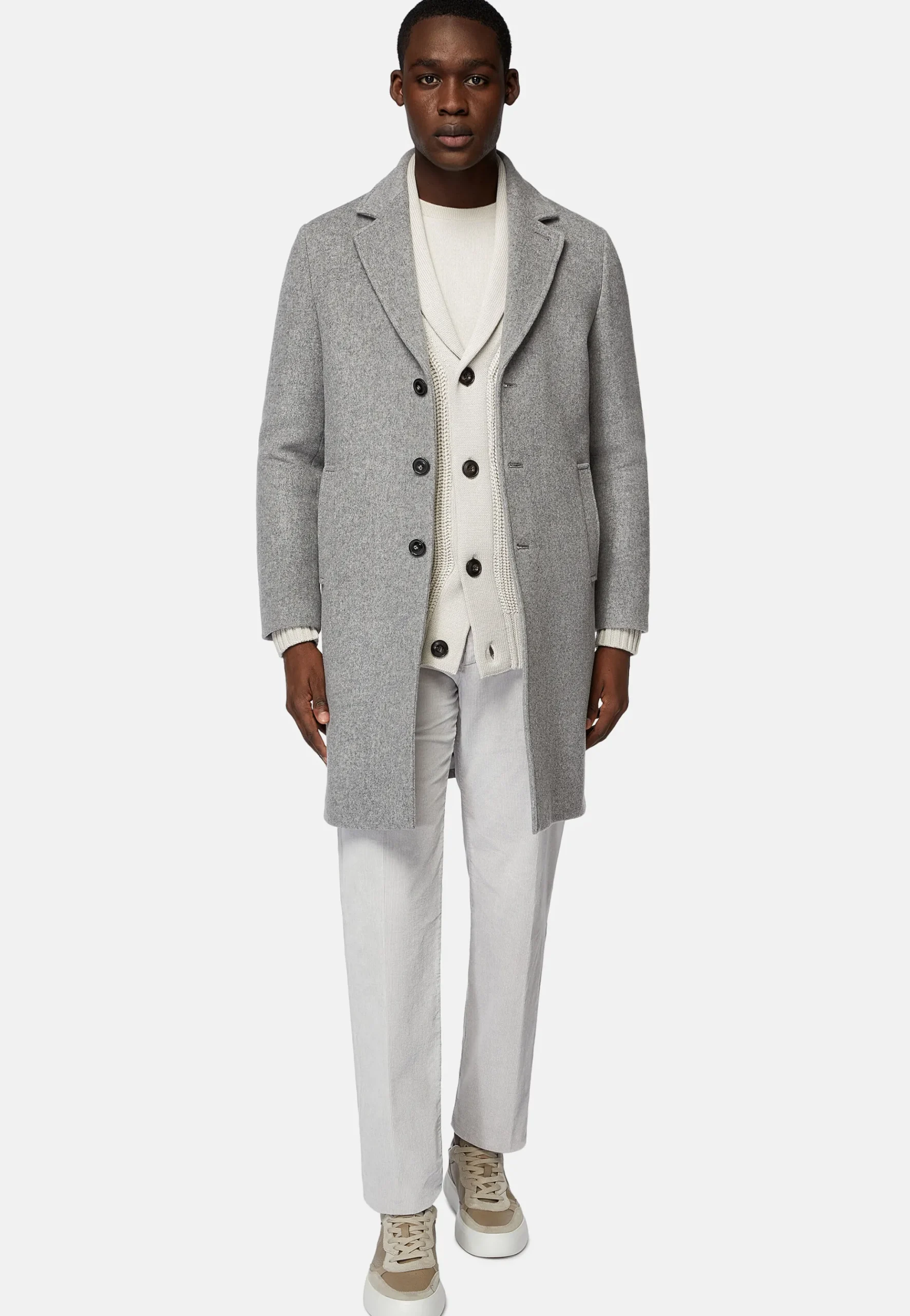 Manteau En Laine À Simple Boutonnage