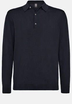 Polo En Maille Bleu Marine En Laine Mérinos