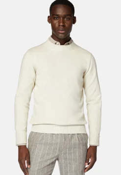 Pull Blanc À Col Rond En Cachemire