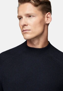 Pull Col Montant Bleu Marine En Laine Mérinos