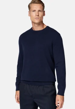 Pull Col Rond Bleu Marine En Cachemire