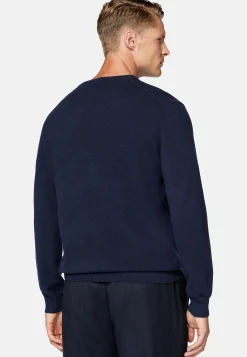 Pull Col Rond Bleu Marine En Cachemire