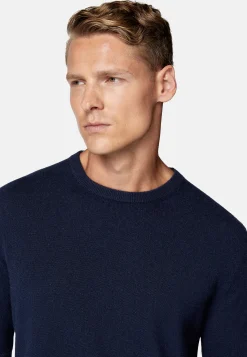 Pull Col Rond Bleu Marine En Cachemire