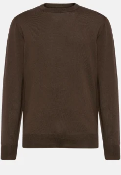 Pull Col Rond Marron En Laine Mérinos